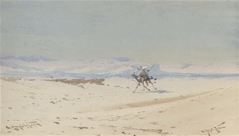 这一组水彩画作品来自艺术家Augustus Osborne Lamplough，我从网上找不到这位画家的介绍，不知道他来自哪个国家地区。通过他画的作品推断估计是来自埃及，因为他画了很多的沙漠风光和金字塔作品。