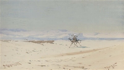 这一组水彩画作品来自艺术家Augustus Osborne Lamplough，我从网上找不到这位画家的介绍，不知道他来自哪个国家地区。通过他画的作品推断估计是来自埃及，因为他画了很多的沙漠风光和金字塔作品。