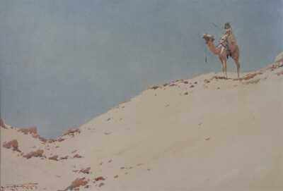 这一组水彩画作品来自艺术家Augustus Osborne Lamplough，我从网上找不到这位画家的介绍，不知道他来自哪个国家地区。通过他画的作品推断估计是来自埃及，因为他画了很多的沙漠风光和金字塔作品。