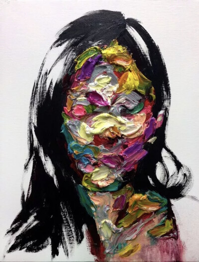 这是一些看着很过瘾的作品，韩国画家kwangho shin的创作。
轮廓廓包裹着色彩，内部层层叠叠的色彩交织在一起，从模糊的面部轮廓和斑斓的面部色彩体现出，艺术家对于人类情感复杂性的表达。
