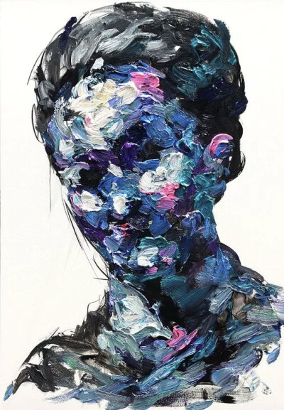 这是一些看着很过瘾的作品，韩国画家kwangho shin的创作。
轮廓廓包裹着色彩，内部层层叠叠的色彩交织在一起，从模糊的面部轮廓和斑斓的面部色彩体现出，艺术家对于人类情感复杂性的表达。
