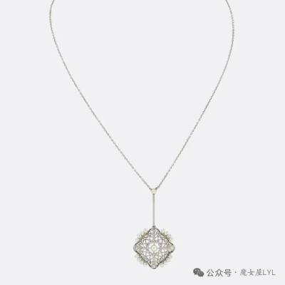 爱德华时代天然珍珠和钻石吊坠项链