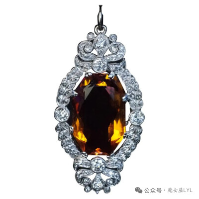 Belle Epoque 古董黄水晶钻石铂金吊坠