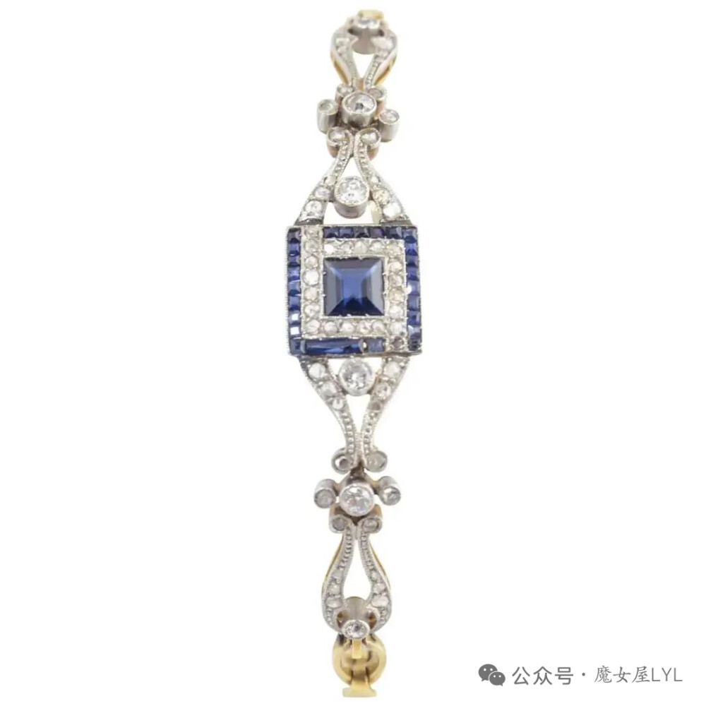 Belle Époque 蓝宝石钻石金铂金手链