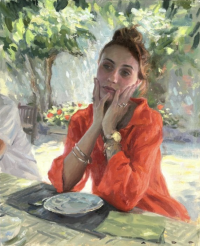 奥尔多·鲍尔丁（b. 1960）是现居法国南部的英国当代具象画家，以其兼具电影感与情绪张力的叙事肖像作品而闻名。鲍尔丁的作品以“开放式情境”著称：画面常描绘日常生活中的瞬间——如咖啡馆一隅、喷泉旁的等待者、…