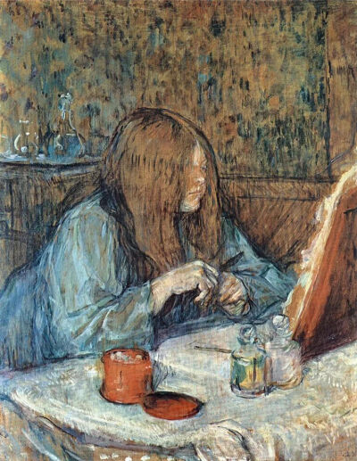 Poupoule夫人坐在梳妆台前