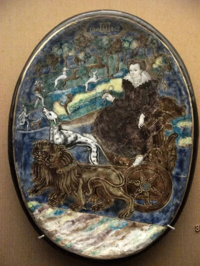▲  画珐琅牌饰《黛安驭狮辇》（约1600年）
利摩日出品
现藏于大英博物馆
