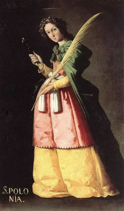 ▲ 油画《圣阿波罗尼亚》（1636）
弗·德·苏巴朗（1598-1664）作
现藏于巴黎卢浮宫

