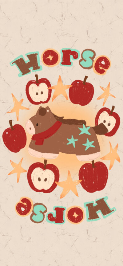 小黑猫马年苹果卡通壁纸