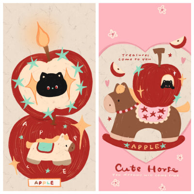 小黑猫马年苹果卡通壁纸