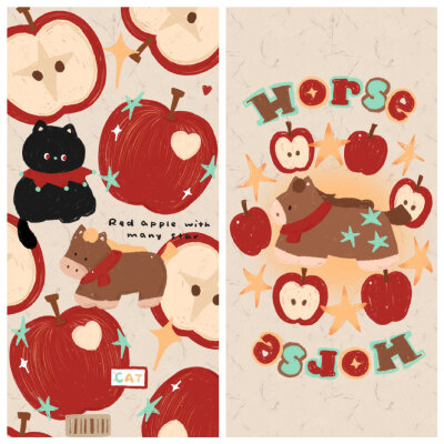 小黑猫马年苹果卡通壁纸