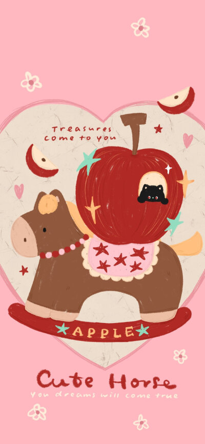 小黑猫马年苹果卡通壁纸