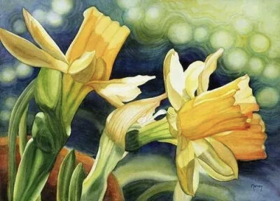 艺术家Marney Ward笔下的水彩花卉散发着洁净的光，花瓣是那么轻柔娇嫩，如沐浴在和煦的风中，连阴影都透着温柔。