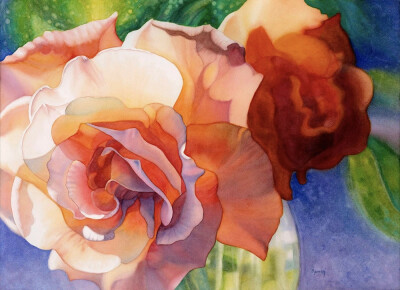 艺术家Marney Ward笔下的水彩花卉散发着洁净的光，花瓣是那么轻柔娇嫩，如沐浴在和煦的风中，连阴影都透着温柔。