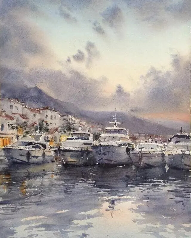 Galina Gomzina一直对水着迷：“水是真正的创造者。有时，它只停留一小段时间的画面，然后就消失了，随后出现了新的画面……而对于艺术家来说，将这些瞬间捕捉并描绘在画纸上是一件令人非常着迷的工作。