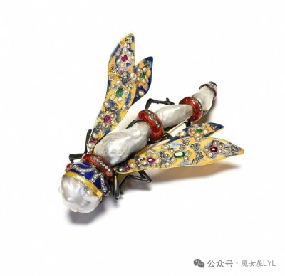 1850年代的巴洛克珍珠，珐琅胸针