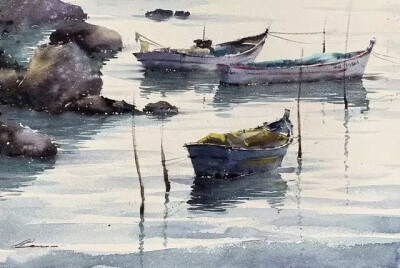 Galina Gomzina一直对水着迷：“水是真正的创造者。有时，它只停留一小段时间的画面，然后就消失了，随后出现了新的画面……而对于艺术家来说，将这些瞬间捕捉并描绘在画纸上是一件令人非常着迷的工作。