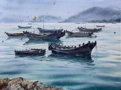 Galina Gomzina一直对水着迷：“水是真正的创造者。有时，它只停留一小段时间的画面，然后就消失了，随后出现了新的画面……而对于艺术家来说，将这些瞬间捕捉并描绘在画纸上是一件令人非常着迷的工作。