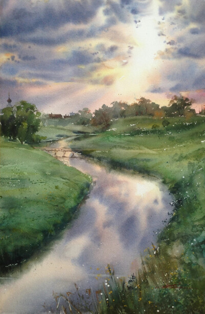 Galina Gomzina一直对水着迷：“水是真正的创造者。有时，它只停留一小段时间的画面，然后就消失了，随后出现了新的画面……而对于艺术家来说，将这些瞬间捕捉并描绘在画纸上是一件令人非常着迷的工作。