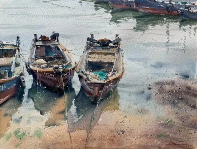 Galina Gomzina一直对水着迷：“水是真正的创造者。有时，它只停留一小段时间的画面，然后就消失了，随后出现了新的画面……而对于艺术家来说，将这些瞬间捕捉并描绘在画纸上是一件令人非常着迷的工作。