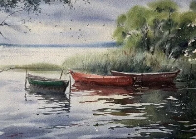 Galina Gomzina一直对水着迷：“水是真正的创造者。有时，它只停留一小段时间的画面，然后就消失了，随后出现了新的画面……而对于艺术家来说，将这些瞬间捕捉并描绘在画纸上是一件令人非常着迷的工作。