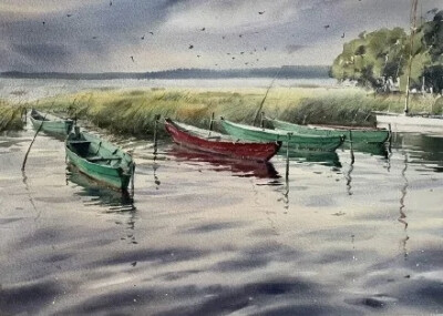 Galina Gomzina一直对水着迷：“水是真正的创造者。有时，它只停留一小段时间的画面，然后就消失了，随后出现了新的画面……而对于艺术家来说，将这些瞬间捕捉并描绘在画纸上是一件令人非常着迷的工作。