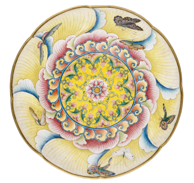 清乾隆 画珐琅喜相逢纹芙蓉花式碗