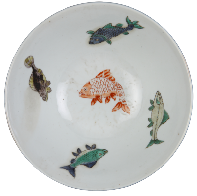 清康熙 五彩九鱼纹碗