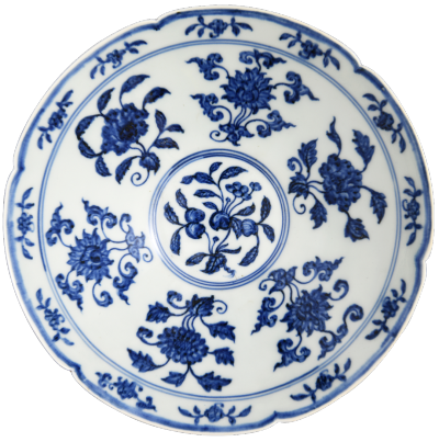 明宣德 青花折枝花果纹葵瓣口碗