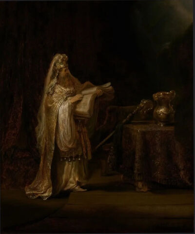 《撒迦利亚在圣殿中的异象》Vision of Zacharias in the Temple
伦勃朗·哈尔曼松·凡·莱因（Rembrandt Harmenszoon van Rijn）
1633年；56 * 48 cm；木板油画
私人收藏，荷兰国立博物馆展出