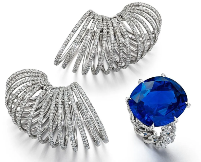 JAR蓝宝石和钻石“编织”戒指和JAR钻石“螺旋”耳环