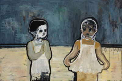 孙玛侬《L’Échange》（交换）2025年 ，木板油画，80 × 120 cm
