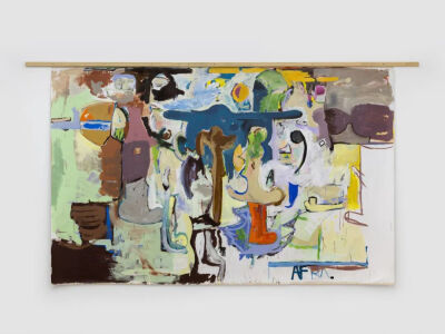 黄明达《狐狸棒骨》2025年，布面丙烯、涂鸦漆，350 × 220 cm
