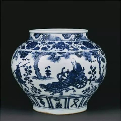 元代  青花鬼谷下山罐