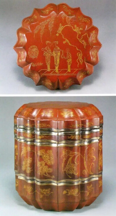 南宋  园林仕女图戗金朱漆奁
常州市博物馆藏
