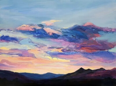 Carla Hananiah
是一位年轻的新西兰女性艺术家
她有着不一样的辽阔情怀
笔下的天空,尤其是晚霞
壮丽辽阔,色彩绚丽,层次分明
比摄影更美
看完都想去学油画了！
