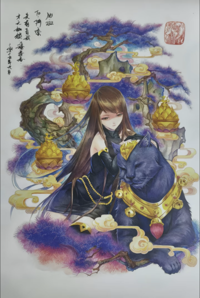 穆逢春老师绘制复制画，《斗罗大陆》漫画同人创作。《苍溟虎睨》— 幽冥灵猫朱竹清。(来源于网络，侵权删)