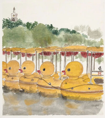 林曦《北海公园》，纸本水墨，43cm × 39cm，2019年