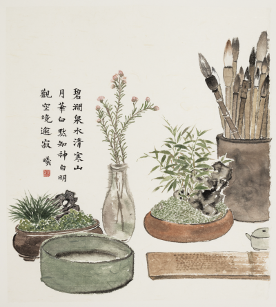林曦《案头山林》，纸本水墨，43cm × 39cm，2019年