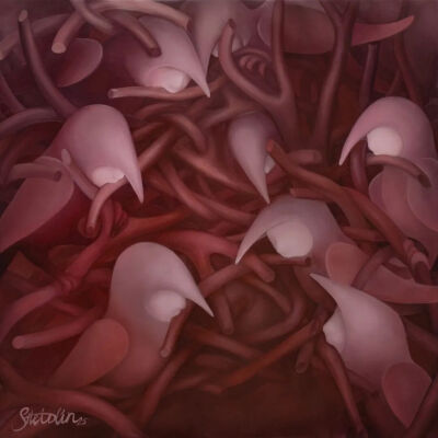 《十月：安巢》，布面油画，100 × 100 cm，2025© Ellen Sheidlin. All rights reserved. Courtesy of the artist.