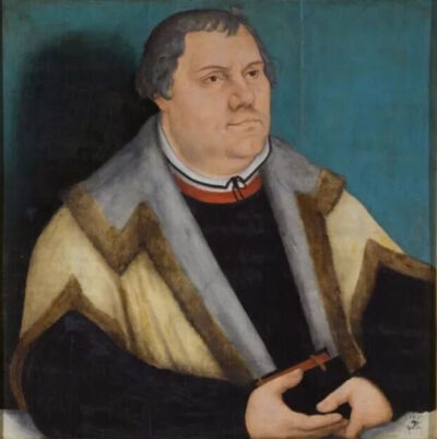 ▲  油画《马丁·路德像》（1547）
小卢卡斯·克拉纳赫  作
现藏于德国沃尔利茨圣彼得新教教堂
