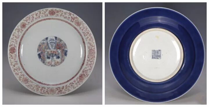 清代  青花釉里红“一团和气图”盘 
观复博物馆藏
