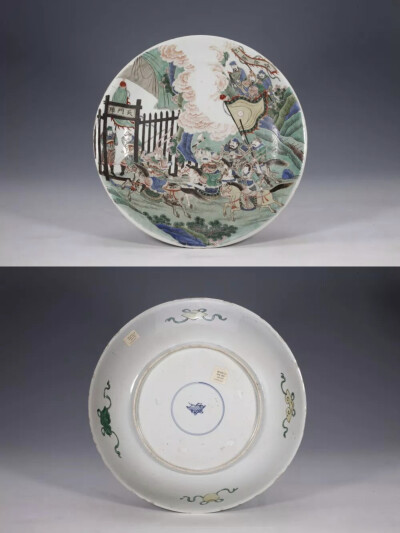 清康熙  五彩人物纹盘
树叶纹花押款
观复博物馆藏
