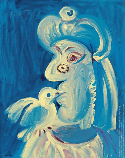 Pablo Picasso,《女人与鸟》 
(Woman with Bird)，1971。
