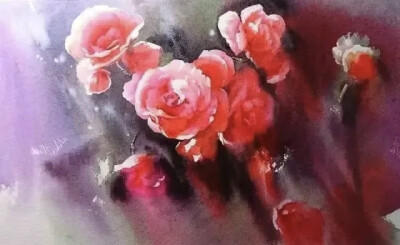 金莉笔下的水彩花卉色彩清新、格调高雅。多姿多彩的花朵、自由流动的水色、氤氲朦胧的气氛，令人过目难忘、心生欢喜。