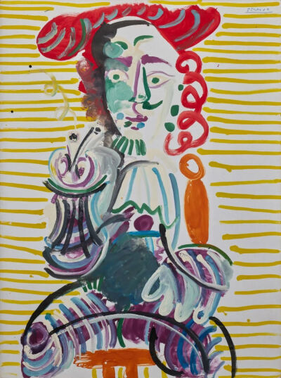 Pablo Picasso《手持烟斗的男人》
 (Man with a Pipe)，1968。 
