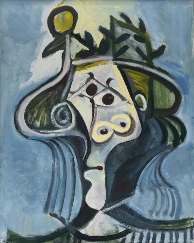 Pablo Picasso《头戴帽子的女人》 
(Head of a Woman with a Hat)》，1971。
