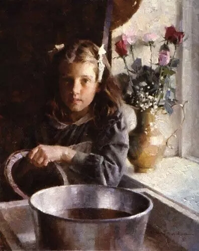 摩根·威斯特林，美国当代著名油画家，其用笔豪放，形、色结合得非常好，色彩浓郁有透明感，富有表现力与感染力，在细节表现上还很具有穿透性。