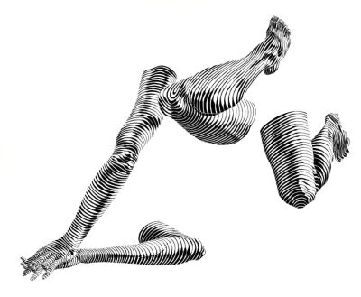 加拿大艺术家
Dominic Depeyre
多米尼克·德佩尔
用独特线条构成不寻常观感的画作
画中的内容是
用线条探索人之间的互动
只有黑色的墨水线
不同的方向和粗细，构成了立体效果
