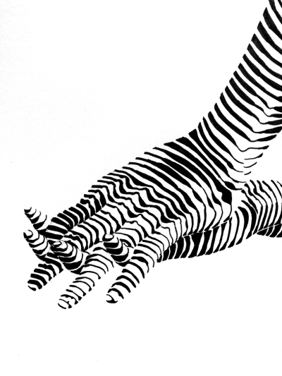 加拿大艺术家
Dominic Depeyre
多米尼克·德佩尔
用独特线条构成不寻常观感的画作
画中的内容是
用线条探索人之间的互动
只有黑色的墨水线
不同的方向和粗细，构成了立体效果
